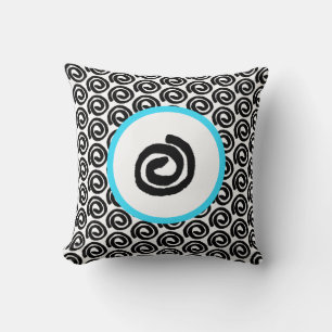 Modern Black White Spiral Turquoise Throw Pillow