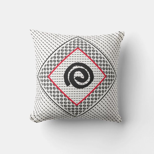 Modern Black White Spiral with Red Throw Pillow (Front)