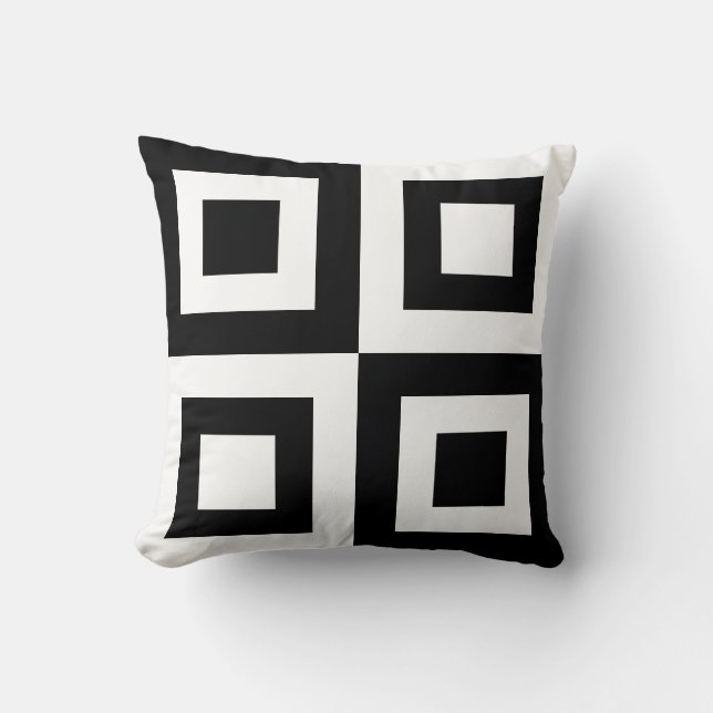 Modern Black & White  Square Geometric Shape Cushion (Front)