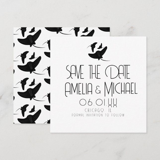Modern Black White Stingray Save the Date  Card (Front/Back)