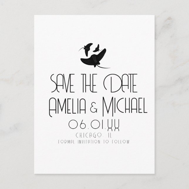 Modern Black White Stingray Save the Date Postcard (Front)