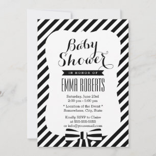Modern Black & White Stripe Lines Baby Shower Invitation
