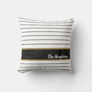Modern Black White Stripe Monogram Throw Pillow