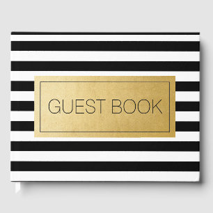 Modern Black White Stripe Wedding Birthday  Guest Book