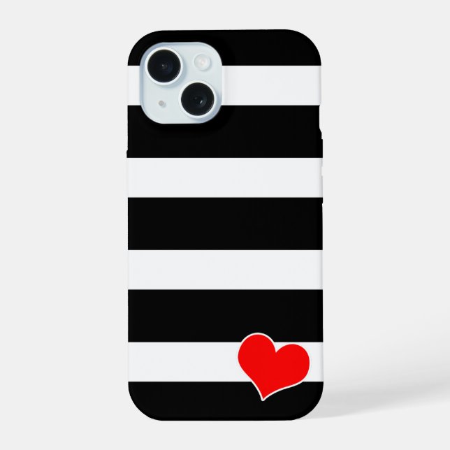Modern Black & White Striped iPhone 15 Case (Back)