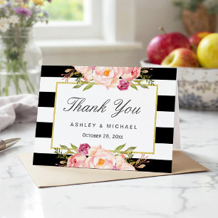 Modern Black White Stripes Classy Floral Thank You