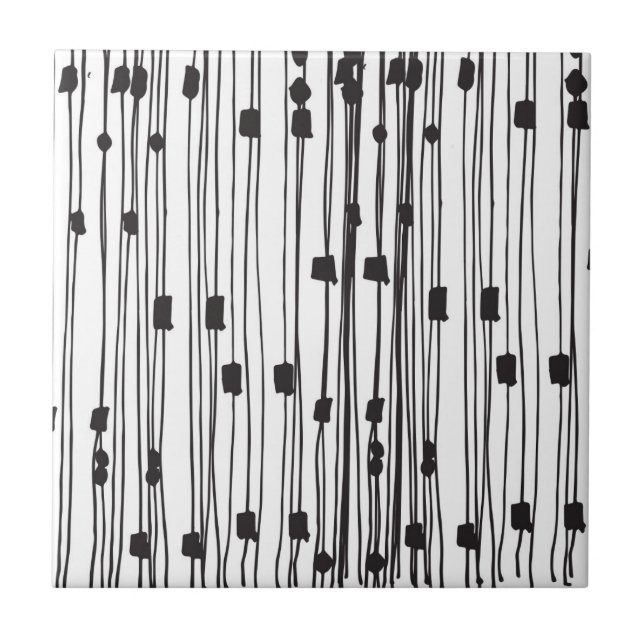 Modern black white stripes dots squares pattern ceramic tile (Front)