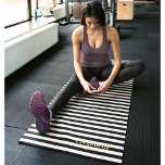 Modern Black White Stripes Gold Monogram Exercise Yoga Mat<br><div class="desc">Create your own custom, personalised, modern, cool, chic, stylish, trendy, black and white colour stripes pattern, pretty, elegant faux gold typography script, lightweight, eco friendly, composed of cellular vinyl, free from harmful BPAs, phthalates, and latex, quality yoga exercise mat with a soft cushion feel, and a mesh centre membrane for...</div>