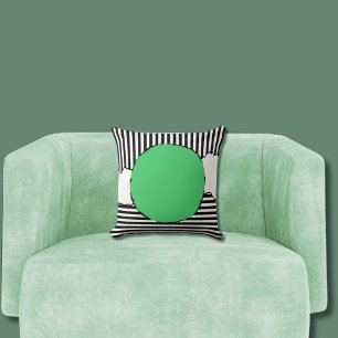 Modern Black & White Stripes Green Dot Cushion
