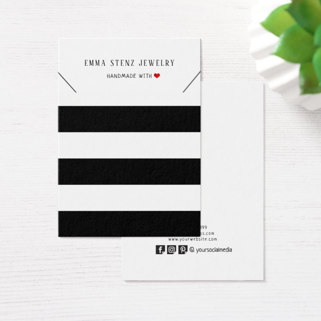 Modern Black White Stripes Necklace Display Card (Desk)