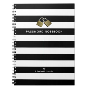 Modern Black White Stripes Password Notebook