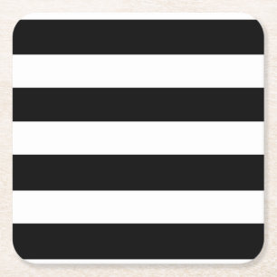 Modern Black White Stripes Pattern Square Paper Coaster