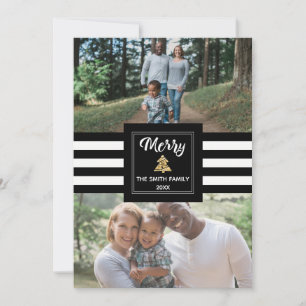 Modern Black & White Stripes Photo Christmas Card