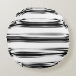 Modern black white stripes round cushion