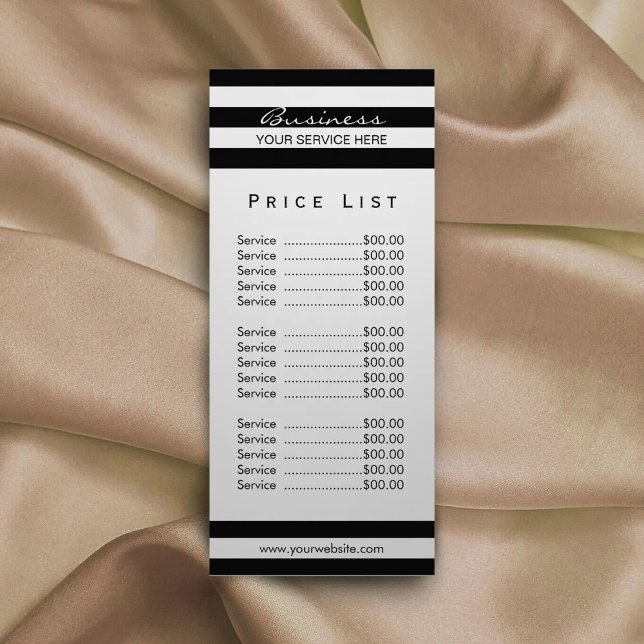 Modern Black White Stripes Salon SPA Price List Rack Card (Creator Uploaded)