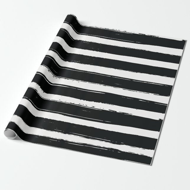 Modern Black & White Stripes Trendy Birthday Party Wrapping Paper (Unrolled)