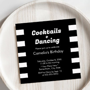 Modern Black & White Stripes Typography Birthday  Invitation