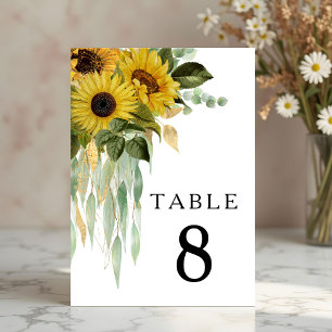 Modern Black & White Sunflower Wedding Table Number