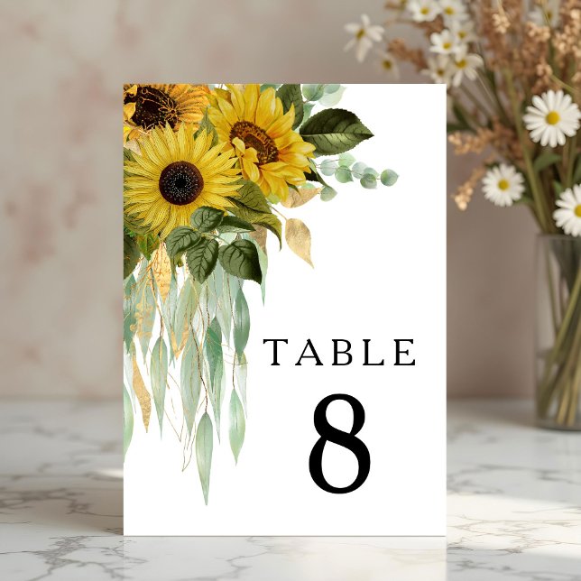 Modern Black & White Sunflower Wedding Table Number (Modern Black & White Sunflower Wedding Table Number)