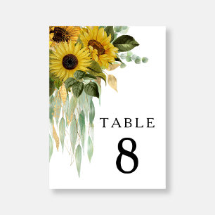Modern Black & White Sunflower Wedding Table Number