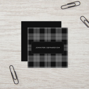 Modern black white tartan pattern professional square business card