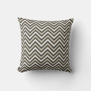 Modern Black white taupe chevron patterned Cushion