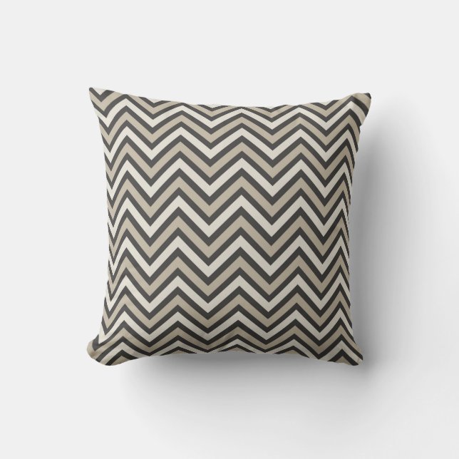 Modern Black white taupe chevron patterned Cushion (Front)