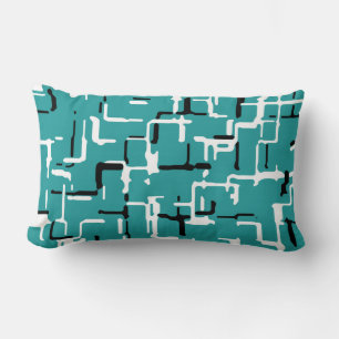 Modern Black White Teal Pattern Lumbar Cushion