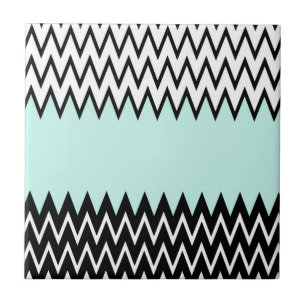 Modern black white teal stylish chevron pattern tile