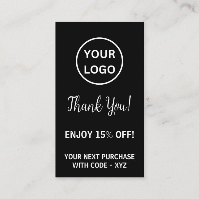 Modern Black White Thank you Business logo Discount Card (Front)
