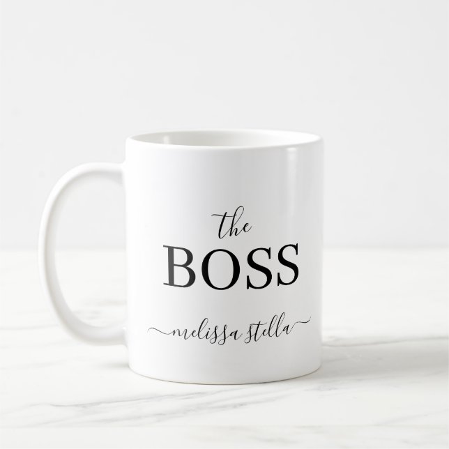 Modern Black & White The Boss Name | Girly Gift Coffee Mug (Left)