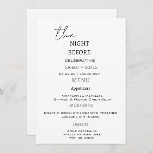 Modern Black & White The Night Before Wedding  Menu