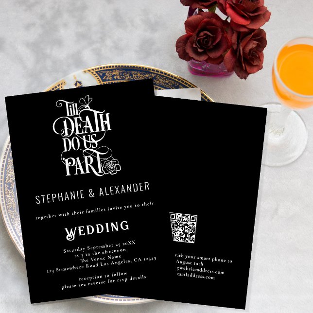 Modern Black White Till Death Do Us Part Wedding I Invitation (Front and back view)