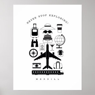 Modern Black & White Travel Objects Motif Poster