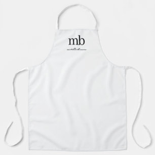 Modern Black White Trendy Script Initial Monogram Apron
