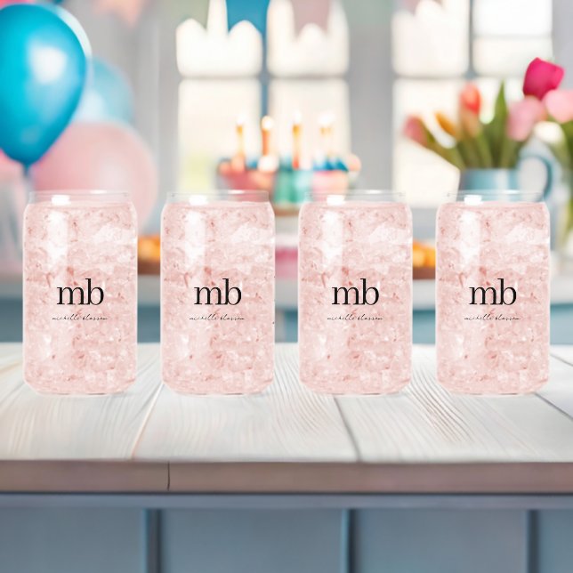 Modern Black White Trendy Script Initial Monogram Can Glass (Insitu (Baby Shower))