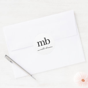Modern Black White Trendy Script Initial Monogram Classic Round Sticker