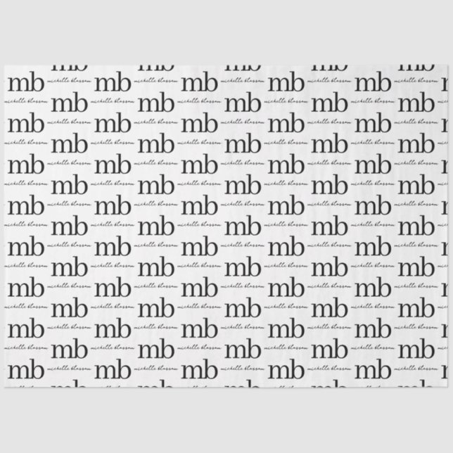 Modern Black White Trendy Script Initial Monogram Tissue Paper (Front)