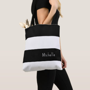 Modern Black White Trendy Stripes Tote Bag