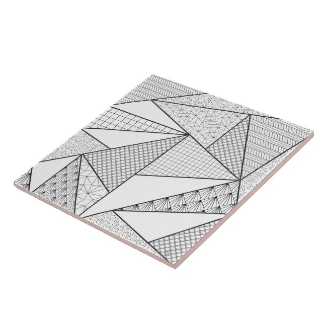 Modern Black White Triangles Geometric Pattern Ceramic Tile (Side)