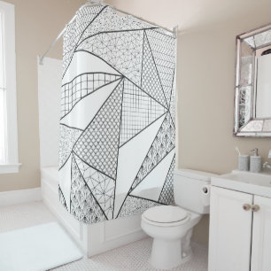 Modern Black White Triangles Geometric Pattern Shower Curtain