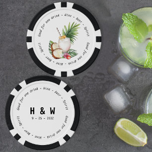 Modern Black White Tropical Drink Voucher Wedding Poker Chips