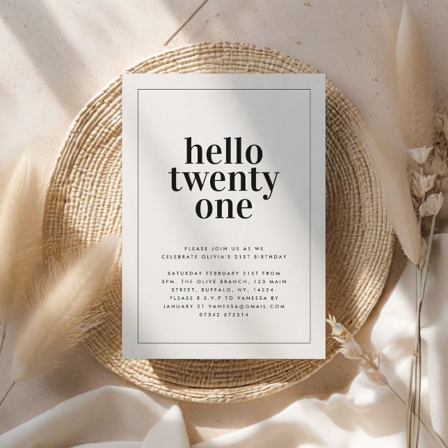 Modern black white typography 21 photo birthday invitation (Creator Uploaded)