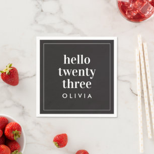 Modern black white typography 21 photo birthday napkin