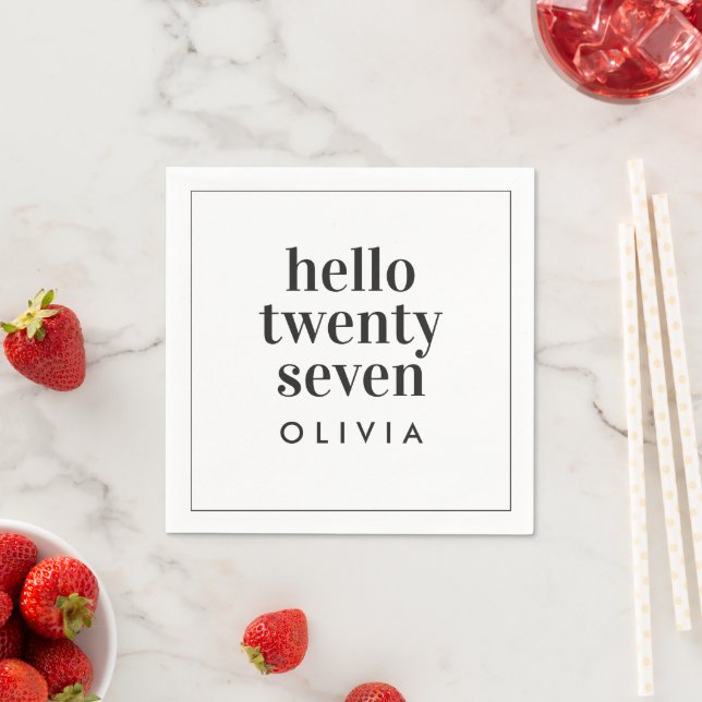 Modern black white typography 21 photo birthday napkin (Insitu)