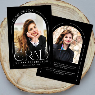 Modern Black White Typography 2 Photo Arch Grad Announcement