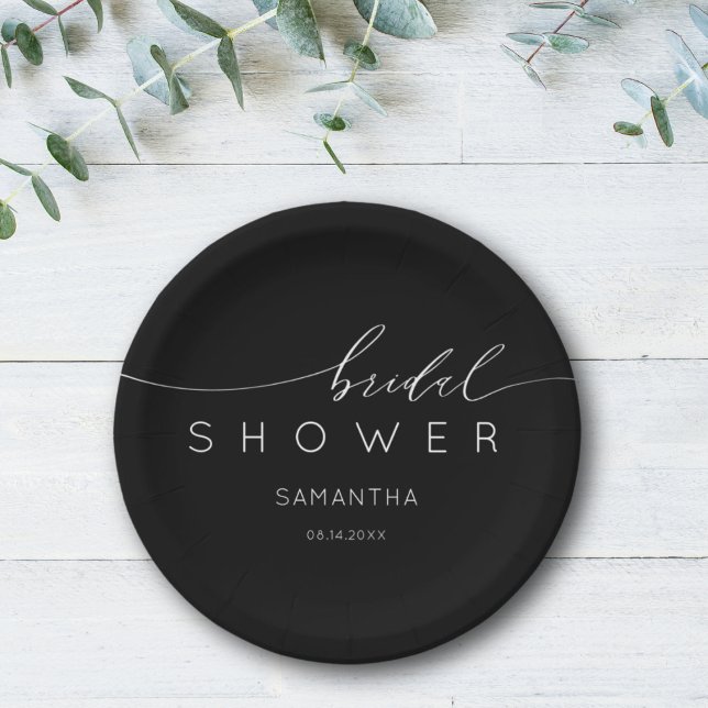 Modern Black & White Typography Bridal Shower Paper Plate (Creator Uploaded)