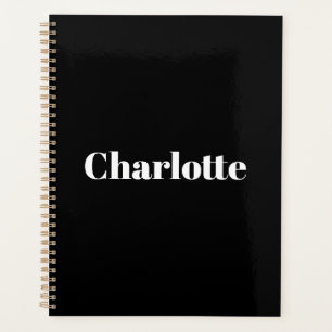 Modern black white typography custom name monogram planner
