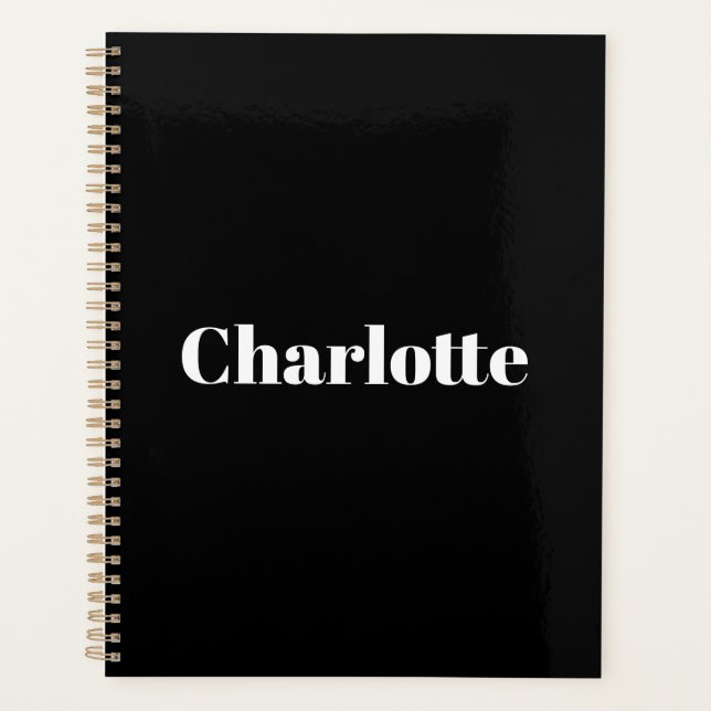 Modern black white typography custom name monogram planner (Front)