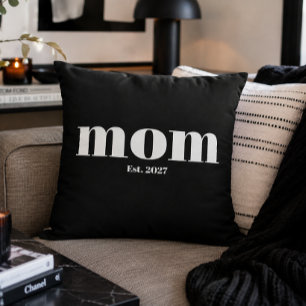 Modern Black White Typography Mum Established Gift Cushion